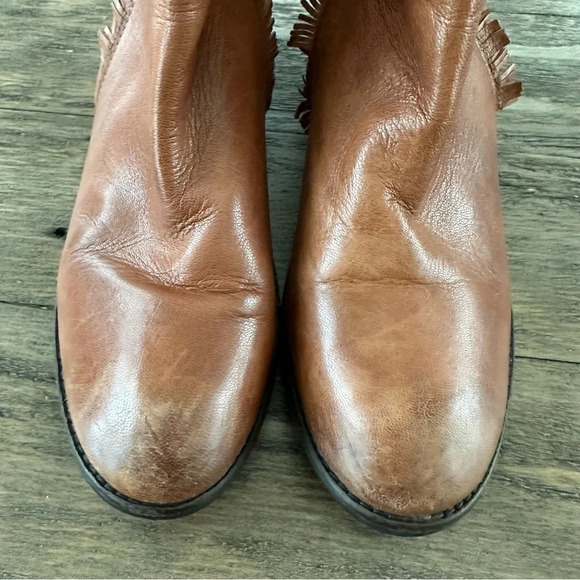 Diba True Womens 10 Brown Leather Short Boots Double Zip Up Fringe Western Shoes - Picture 2 of 7